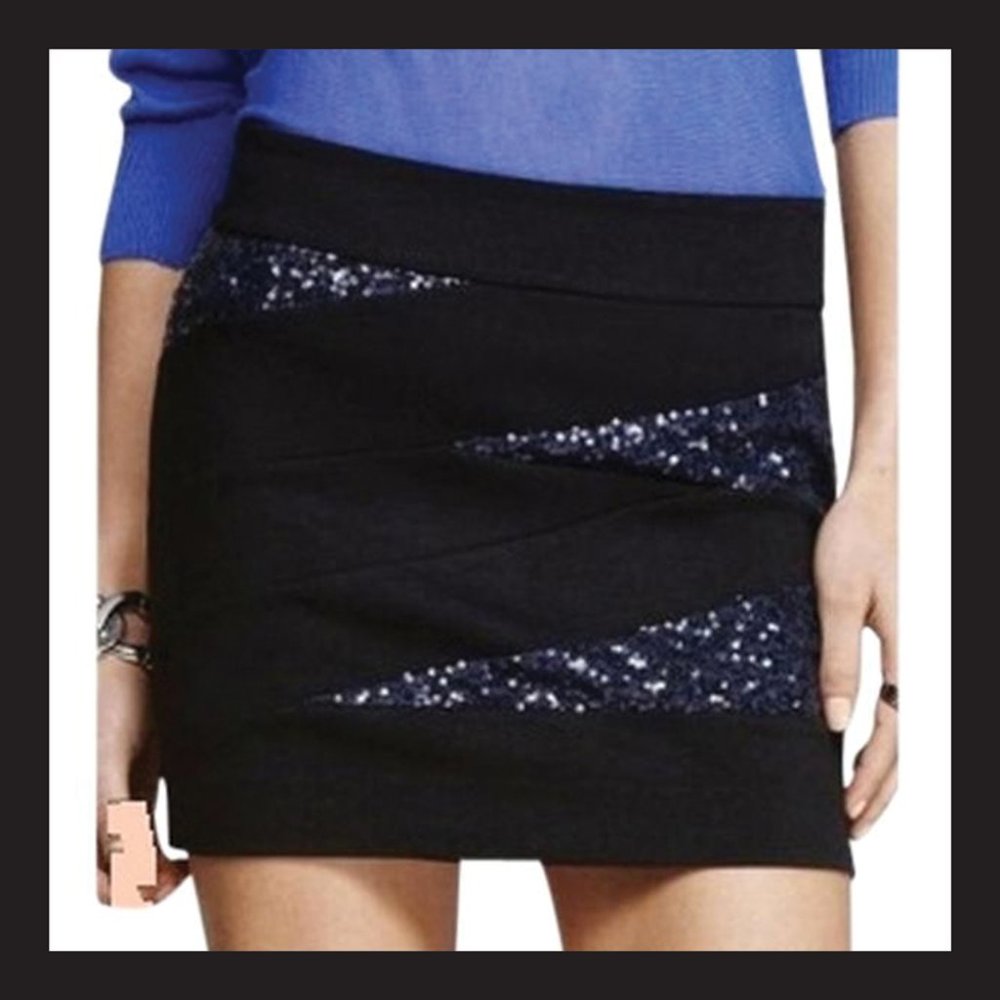 00 || express || BLACK + BLUE SEQUIN MINI SKIRT